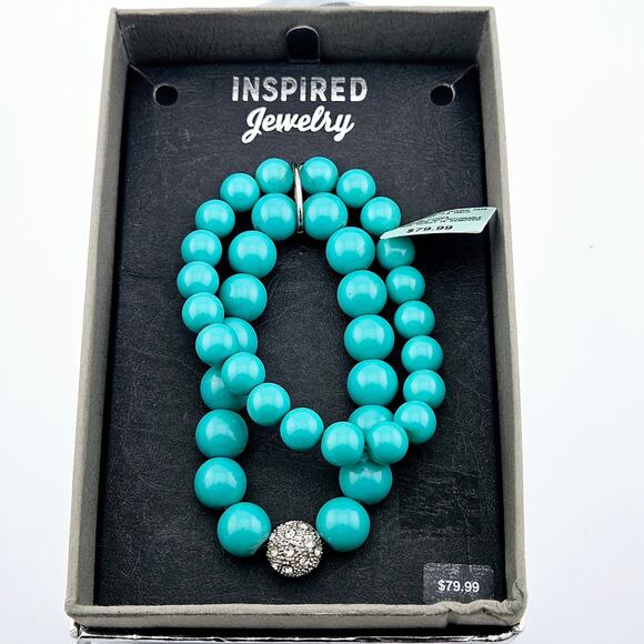 Turquoise Double Strand Turquoise Beaded Stretch Bracelet Western Cowgirl NWT - Picture 1 of 4